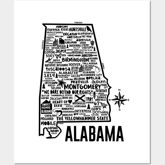 Alabama Map Wall Art by Whereabouts Shop